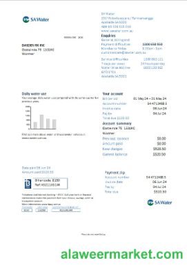 Netherlands SA water business utility bill Word and PDF template